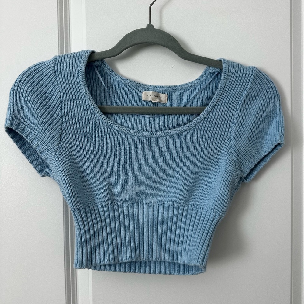 LA Hearts Short Sleeve Cropped Knit Top